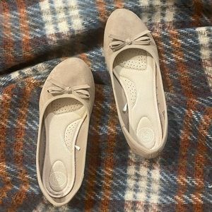 Tan Suede Ballet Bow Flats